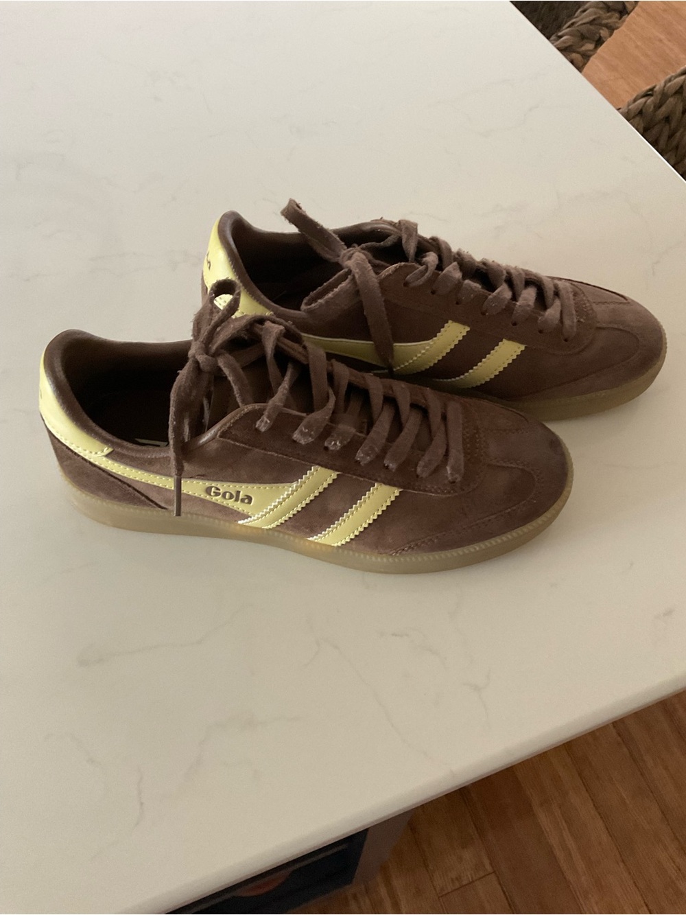 Gola Brown Suede Sneakers with Yellow Accents - Picture 3 of 4